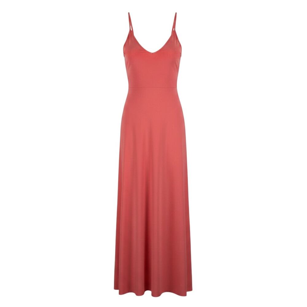 Bailey coral stretch knit maxi dress with v-neckline, spaghetti straps, relaxed